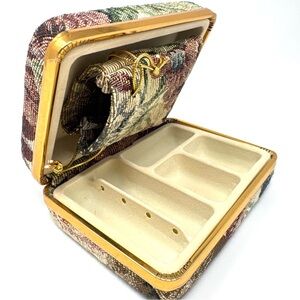 Vintage Floral Tapestry Hard Case Travel Jewelry Box with Necklace Pouch